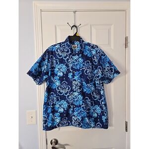 Flipbox Men's Blue Floral Hawaiian Short Sleeve Button Down Shirt Size Large X33